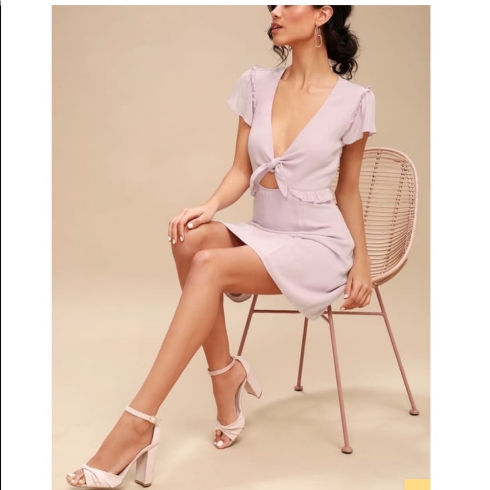 Lulus Lavender Tie Front Ruffle Mini Dress XL Cutout Romantic Spring Summer